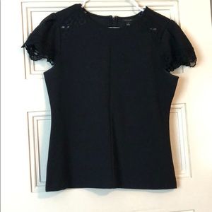 Ann Taylor lace sleeve black top. Size M
